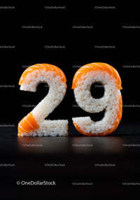 Number 29 Crafted from Sushi Rice and Salmon