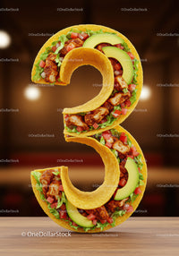 Number Three Made From Fresh Chicken Tacos and Vegetables