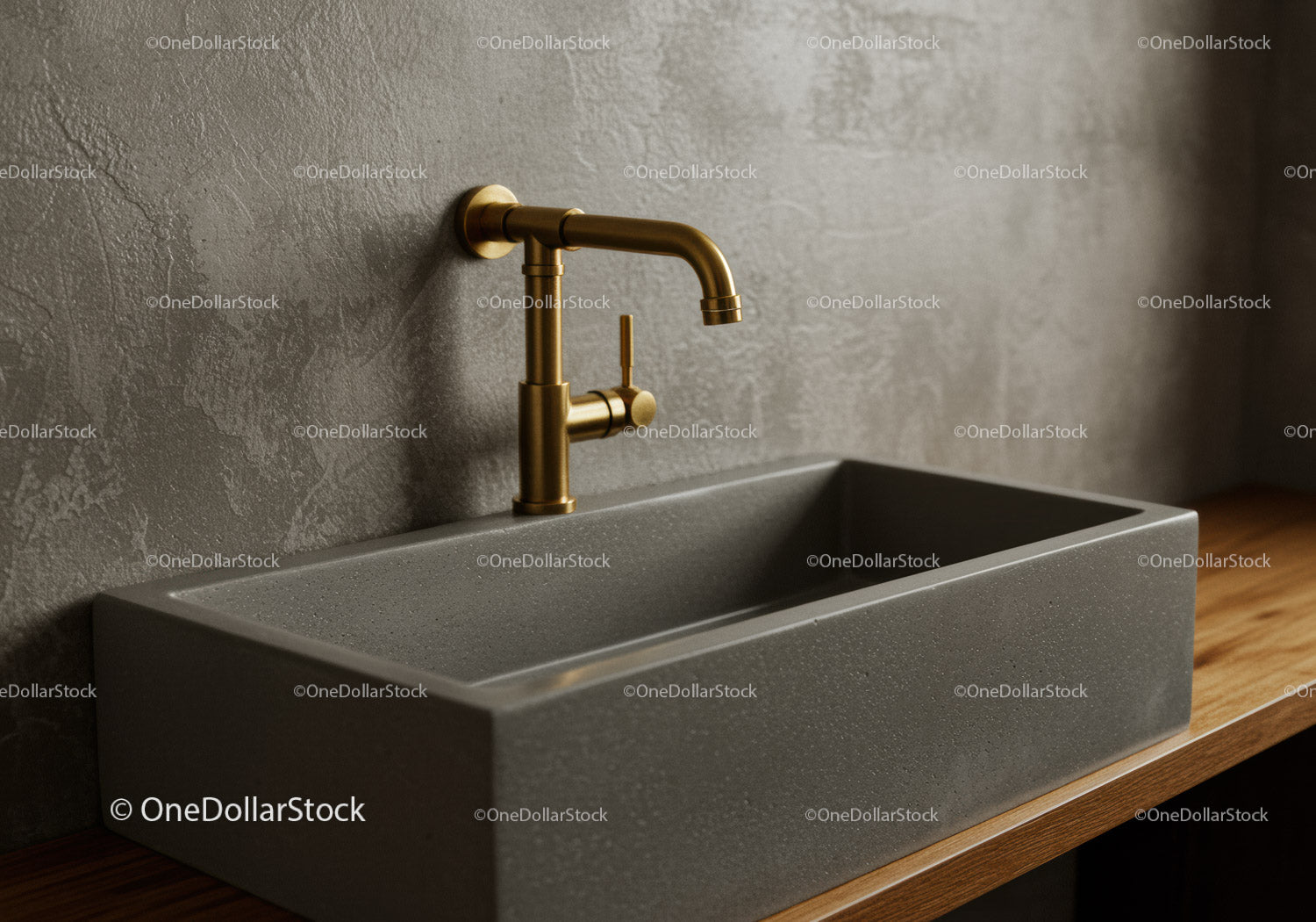 Gray Concrete Bathroom Sink with Gold Faucet for Modern Interior Decor