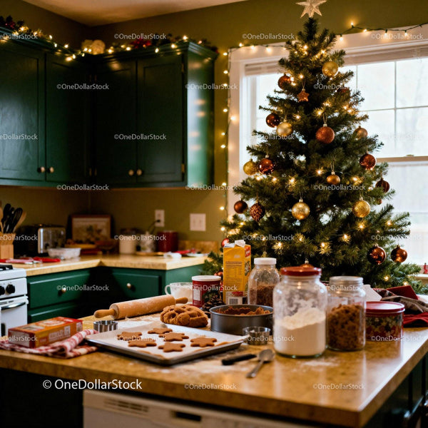 Holiday Cookie Baking in Warm Christmas Kitchen
