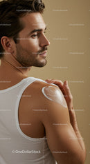 Male Man Applying Sunscreen Lotion Shoulder Close Up Skin Care