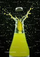 Lemon soda bottle with cap popping and splash