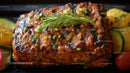 Gourmet Grilled Steak with Herbs and Vegetables on Black Plate