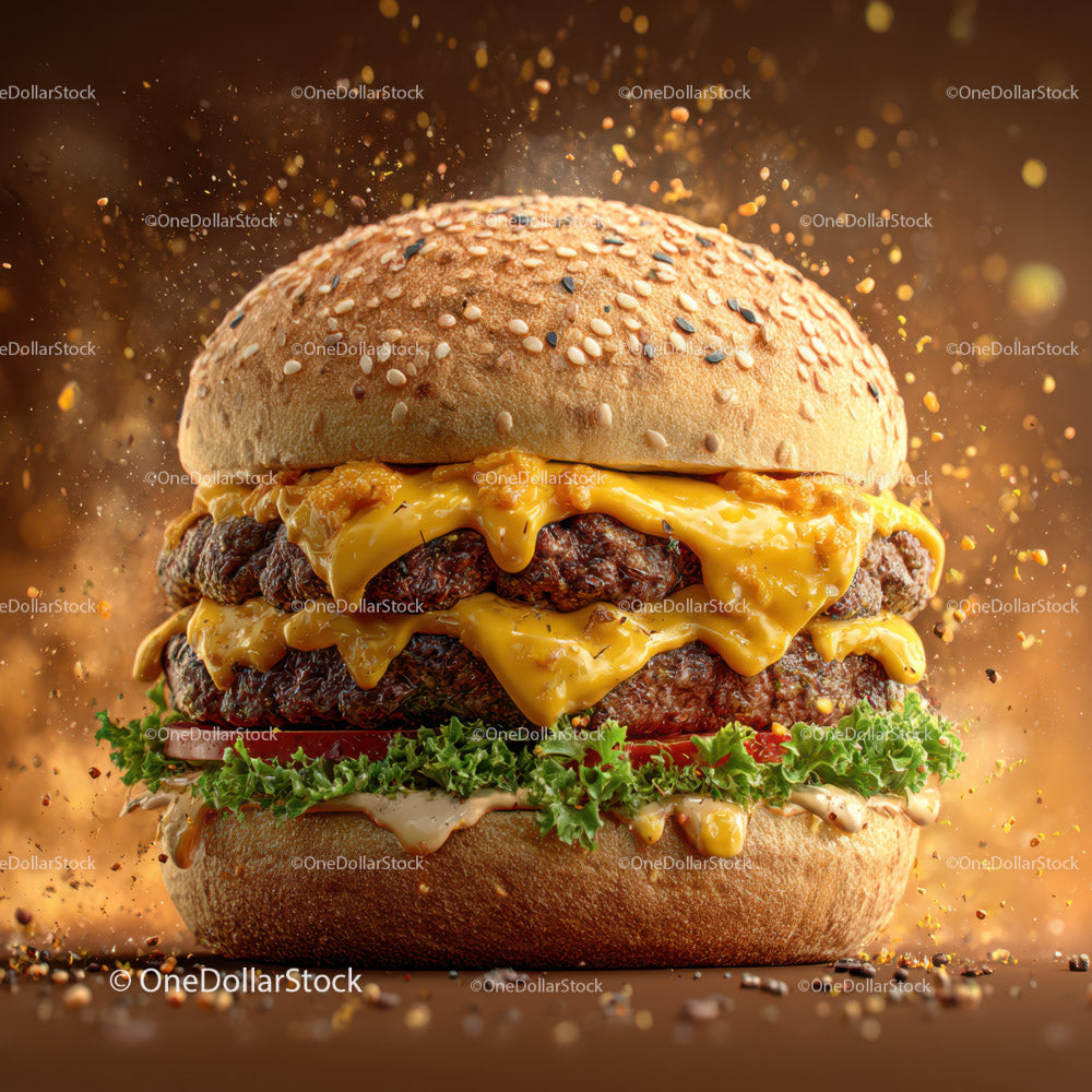 Soczysty podwójny cheeseburger ze świeżą sałatą i pomidorem