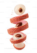 Deconstructed Fresh Lychee Fruit with Seed on White