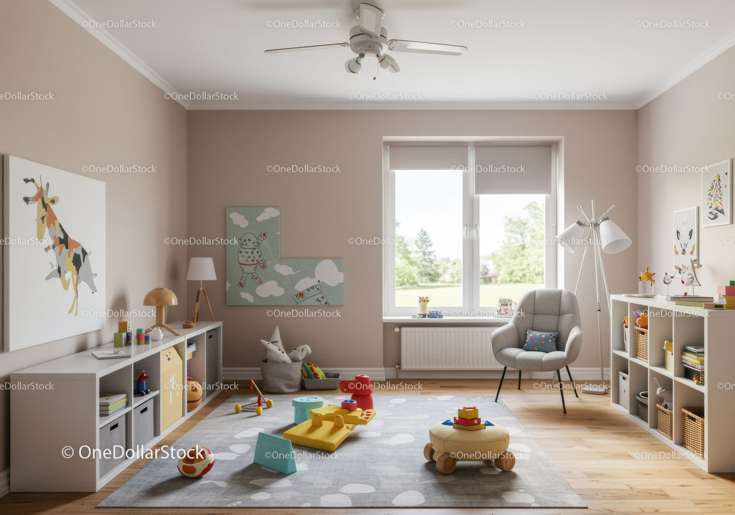 Bright Children's Room with Toys and Comfortable Seating