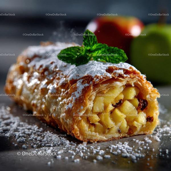 Apple Crumble with Powdered Sugar and Fresh Mint