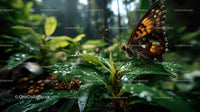 Tropical Butterfly Landing on Lush Green Leaf in Forest