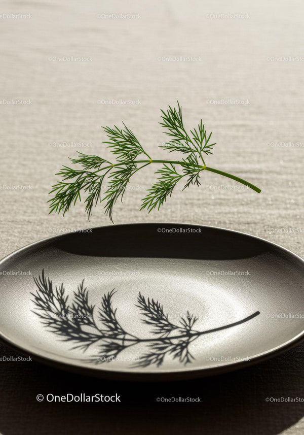 Fresh dill herb casting detailed shadow on plate