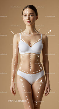 Female Body Analysis and Contouring Concept in Neutral Setting