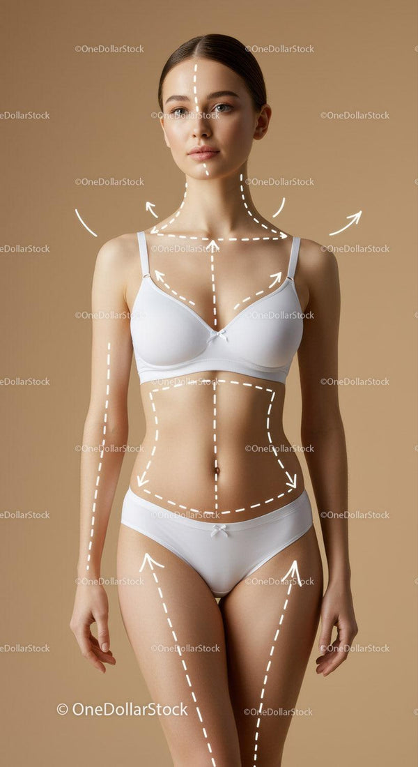 Female Body Analysis and Contouring Concept in Neutral Setting