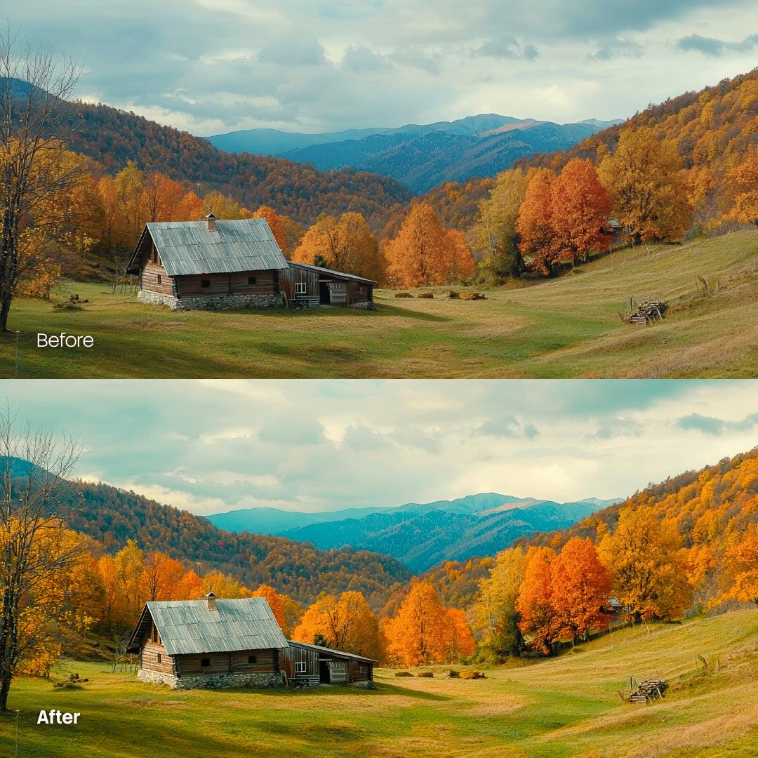 Before and after Warm Fall Color Grading Lightroom preset edit