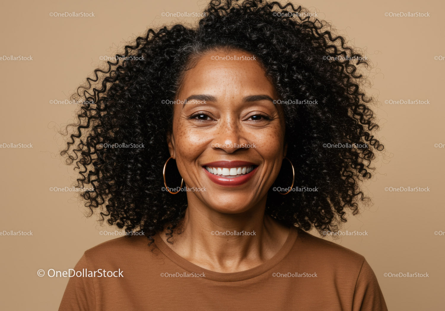 Confident Black Woman with Curly Hair and Bright Smile