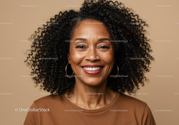 Confident Black Woman with Curly Hair and Bright Smile