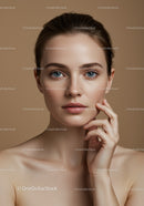 Portrait of a Young Woman with Blue Eyes and Flawless Skin
