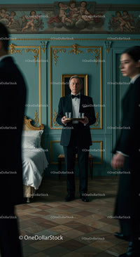 Elegant Waiter in a Luxurious Vintage Setting Serving Drinks