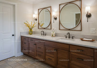 Modern Bathroom with Wooden Cabinets and Double Sinks