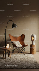 Cozy modern reading nook with leather chair and warm lighting