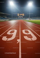 Illuminated Running Track at Night with Starting Lane 9