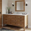 Modern Wooden Bathroom Vanity with Marble Top and Wall-Mounted Light Fixtures