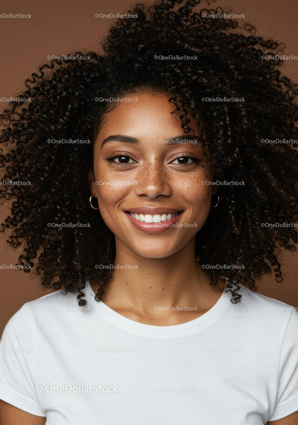 Afroamerykańska Kobieta z Kręconymi Włosami Uśmiechająca się - Portret