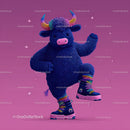 Colorful Furry Mascot with Rainbow Horns Wearing Boots and Smiling