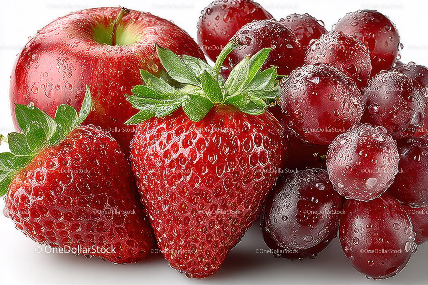 Fresh Ripe Strawberries and Red Berries with Water Droplets