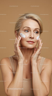 Beautiful Mature Woman Applying Face Cream for Radiant Skin