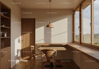 Cozy Modern Wooden Home Office with Natural Sunlight and View