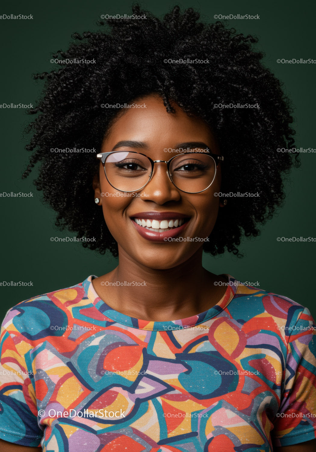 Happy Woman with Natural Curls and Colorful Fashionwear