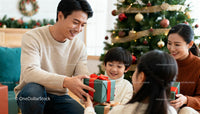 Family Sharing Holiday Joy and Gifts by Christmas Tree