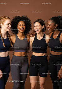 Smiling diverse women in activewear sharing joyful moment