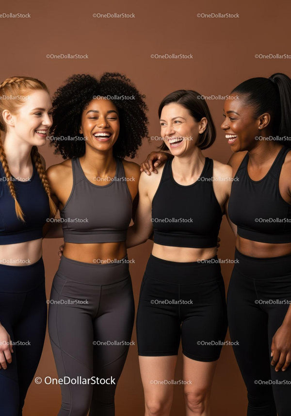 Smiling diverse women in activewear sharing joyful moment