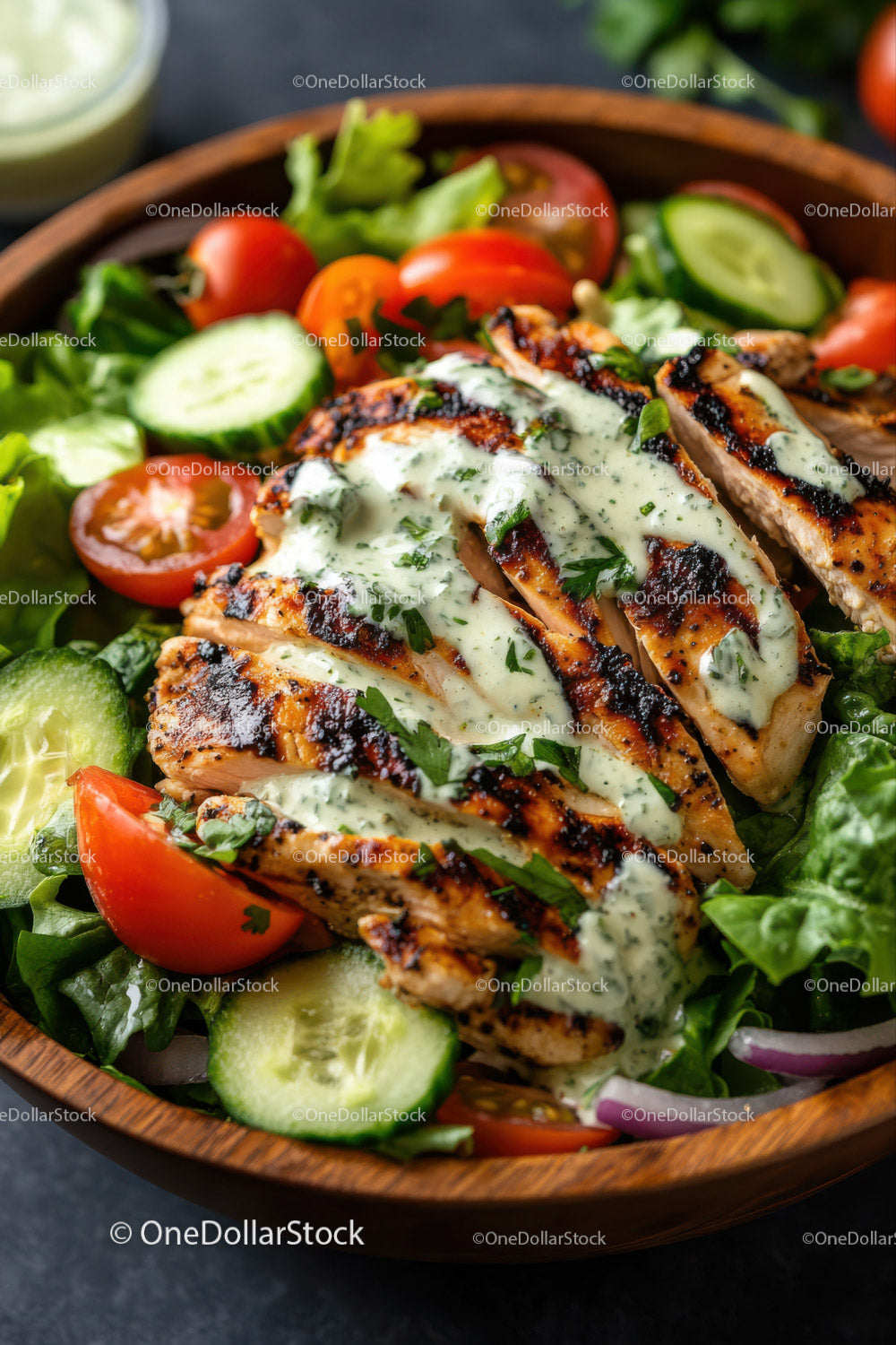 Grilled Chicken with Fresh Vegetable Salad and Herb Dressing