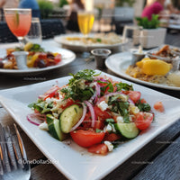 Colorful Tomato Cucumber Salad with Feta and Greens