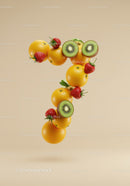 Number seven composed of fresh vibrant fruits