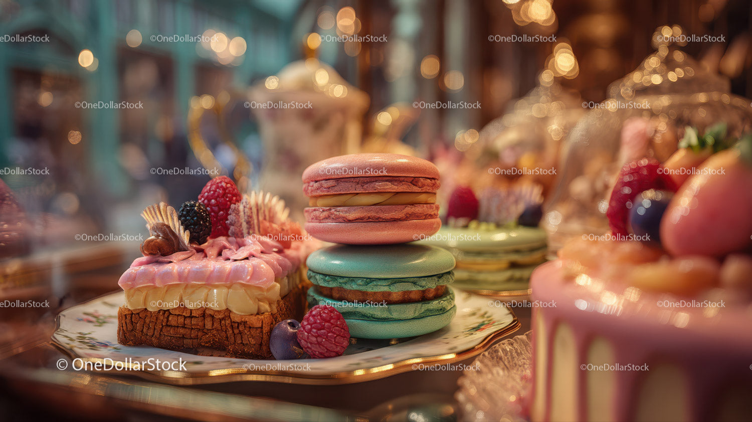 Colorful Macarons and Dessert Plate on Elegant Table