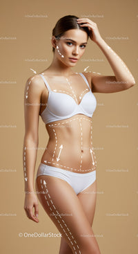 Elegant Young Woman in White Underwear with Skin Care Concept
