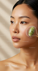 Elegant Woman Using Jade Roller for Facial Massage Skin Care