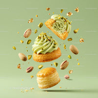 Delicate pistachio cream pastries with crunchy nuts