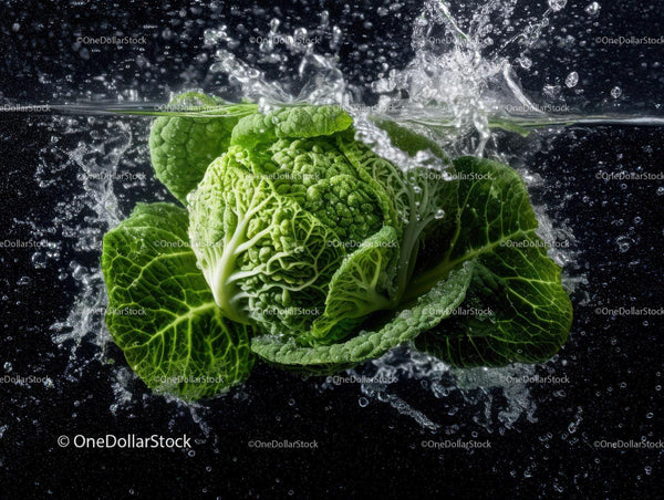 Fresh Green Lettuce Head Splashing in Water