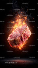 Juicy Steak with Flames and Fire in a Dark Background