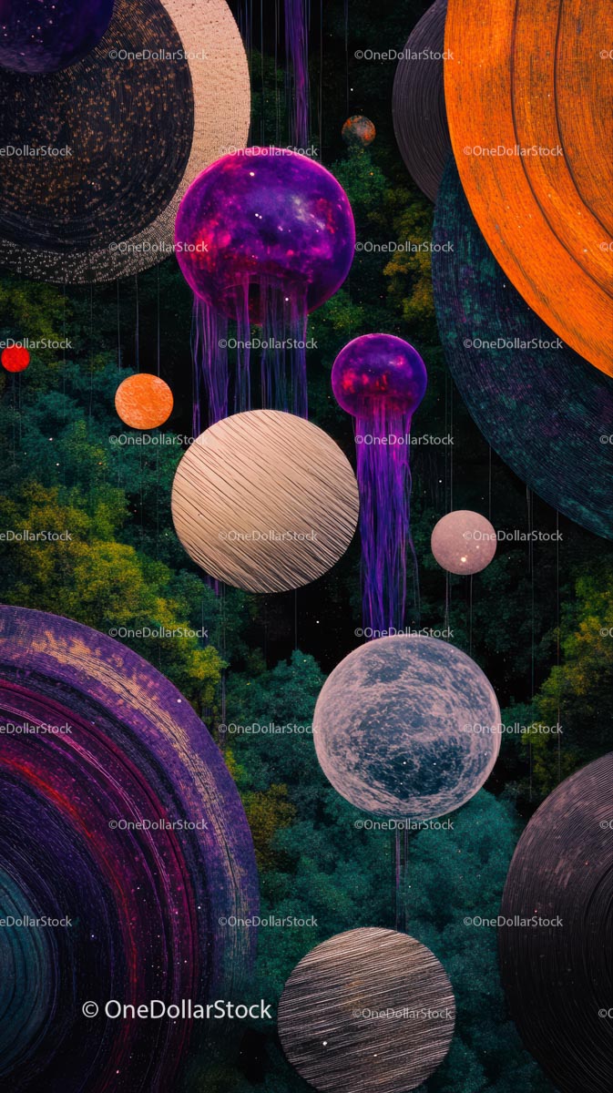 Vivid Cosmos with Floating Planets and Neon Nebula in Space Scene