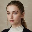 Young Woman with Green Eyes and Brown Hair in Elegant Portrait