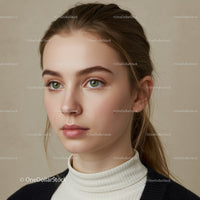 Young Woman with Green Eyes and Brown Hair in Elegant Portrait
