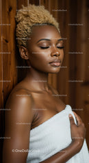 Elegant African Woman with Curly Blond Hair and Calm Expression