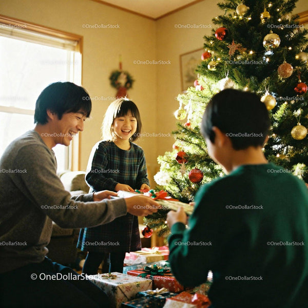 Family Sharing Gifts by Christmas Tree in Cozy Home
