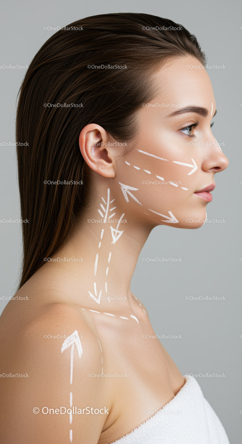 Elegant Woman with Facial Contouring and Skincare Illustration
