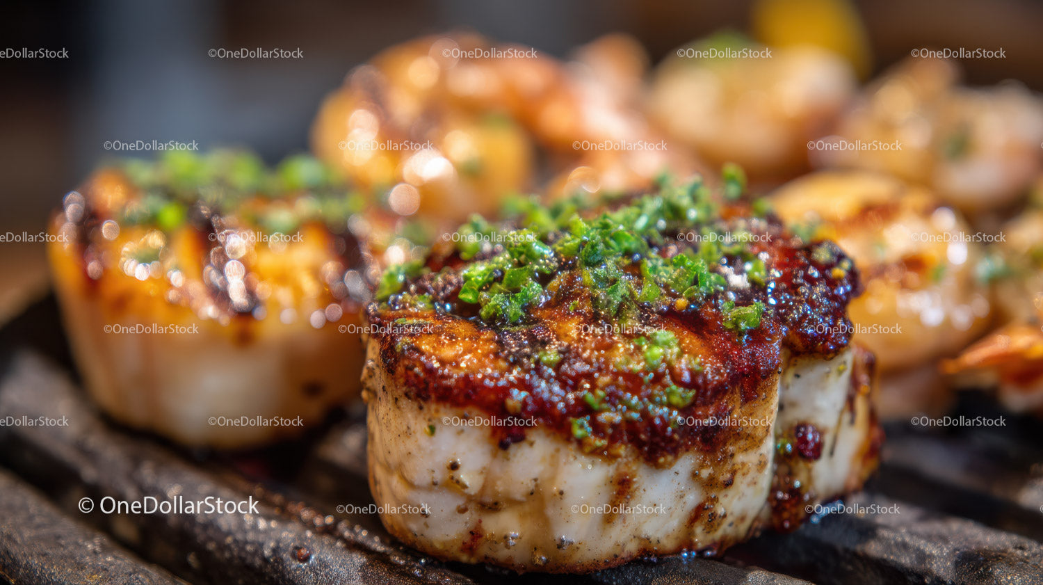 Gourmet Grilled Sea Scallops Served on a Hot Grill