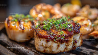 Gourmet Grilled Sea Scallops Served on a Hot Grill